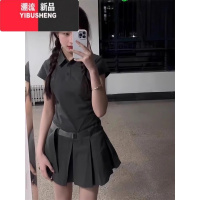 YIBUSHENG韩系甜辣减龄polo领百褶连衣裙女季新款收腰显瘦通勤短裙子薄款