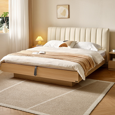全友家居皮艺床简约现代软包床屏原木风小户型卧室收纳储物双人床