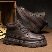 时尚休闲冬季新款超纤皮面高帮复古高帮靴百搭工作黑色马丁靴男靴