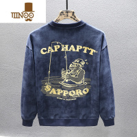 YANXU卫衣男士秋季2023新款圆领套头t恤潮牌宽松休闲印花长袖打底衫