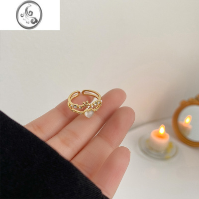 JiMi猫眼石爱心森系戒指女ins轻奢小众精致高级感开口可调节珍珠指环