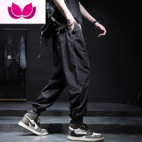 七斓冰丝裤男宽松束脚工装休闲男士运动裤大码哈伦九分裤子夏季薄款潮