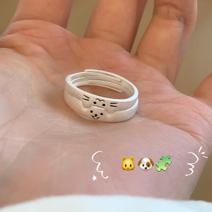纯银网红猫狗动物戒指女设计感小众情侣对戒网红情人节礼物送女友送女朋友老婆情人节七夕生日礼物