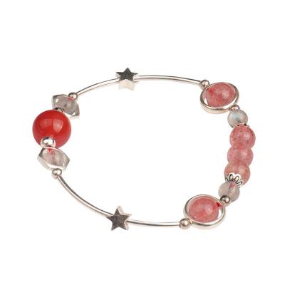 梦克拉 Mkela S925银红玛瑙草莓晶月光石手链 清新 蓝月光石强光 手链 水晶 女士 甜美可爱