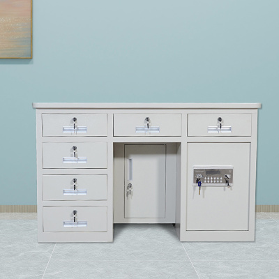 初嘉 CJ全钢制保险桌密码保险桌收银财务桌1.2m白色六斗电子锁