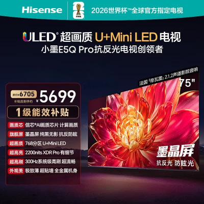 海信电视小墨E5Q Pro 75英寸超画质U+Mini LED 信芯芯片 墨晶屏300Hz 75E5Q-PRO