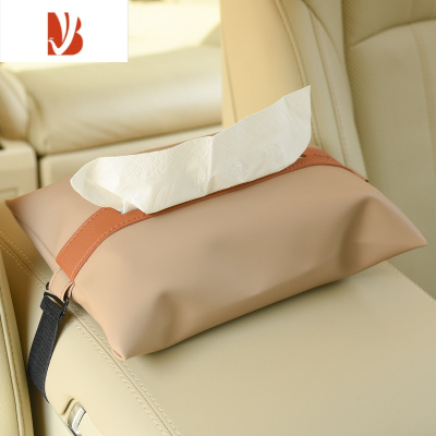 三维工匠皮革车载纸巾套悬挂式 简约家用纸巾袋 客厅厕所抽纸袋纸巾盒ins 松紧带款[暖沙色]