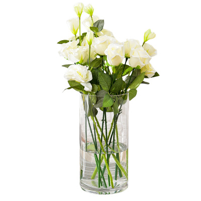 现代简欧大号花瓶摆件玻璃插花透明花器-口10高20