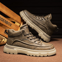 男鞋秋冬新款复古工装短靴男士时尚高帮休闲鞋舒适轻便厚底马丁靴