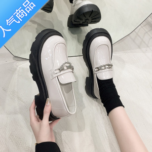 SUNTEK厚底乐福鞋女2023年春秋新款黑色英伦风小皮鞋平底单鞋玛丽珍鞋子