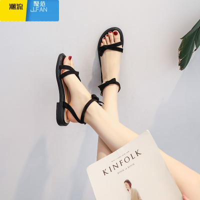 聚范2021年夏季新款百搭仙女风配裙孕妇软底平底大码女鞋41-43凉鞋女