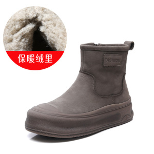 羊毛头层牛皮短靴女冬季新款真皮休闲厚底北方大棉靴雪地靴