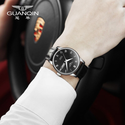 冠琴手表男机械表全自动真皮带防水夜光男表潮流男士腕表机械表