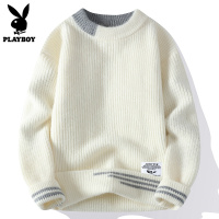 花花公子秋冬季圆领毛衣男款潮流宽松休闲线衣服拼色针织打底衫男