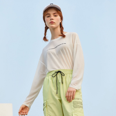 [1件5折价:39.5]美特斯邦威t恤女新款春季女休闲防晒套头恤