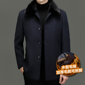 花花公子高端水貂领+拆卸毛内胆尼克服男士羊毛呢大衣商务休闲男装外套厚