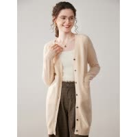 工厂秋冬中长款V领纯色山羊绒开衫女针织打底衫外套上衣毛衣