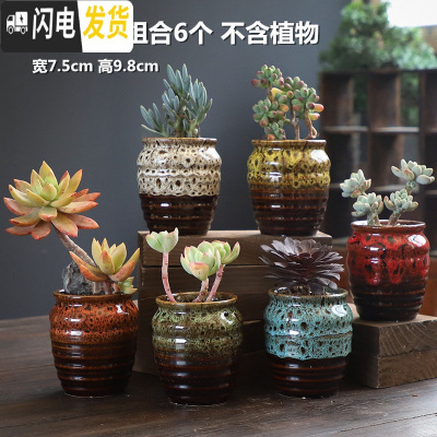 三维工匠老桩多肉花盆创意个性简约陶罐粗陶透气陶瓷小号肉肉花盆 老桩KQY组合6个 中等花盆容器