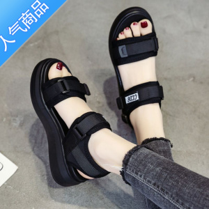 SUNTEK老爹运动凉鞋女夏2023年新款松糕厚底坡跟平底学生休闲度假沙滩鞋
