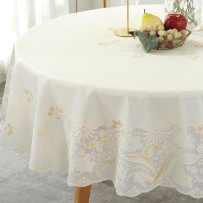 美帮汇圆形小圆桌桌布防水防烫防油免洗PVC塑料台布家用蕾丝餐桌布风