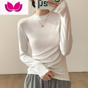 七斓显瘦白色打底衫女半高领内搭早春长袖T恤气质小立领上衣ins