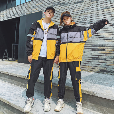 蒙洛里克2020情侣韩版拼色工装秋季连帽外套bf百搭宽松夹克运动套装85222