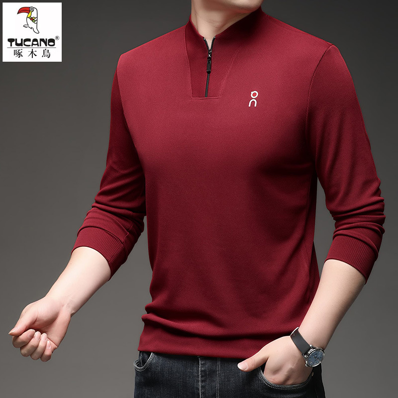 啄木鸟2025秋冬季新款长袖男士半拉链立领宽松上衣打底衫男士卫衣