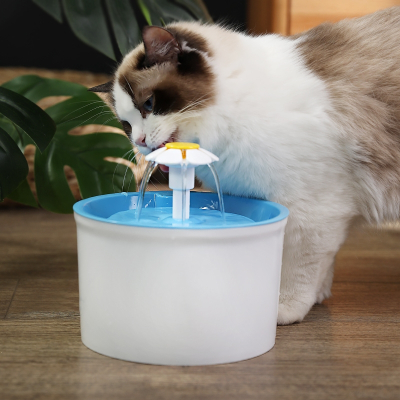 猫咪饮水机流动不插电自动循环米妮宠物水盆水碗猫用喝水狗喂水器_1代小花-蓝色USB款