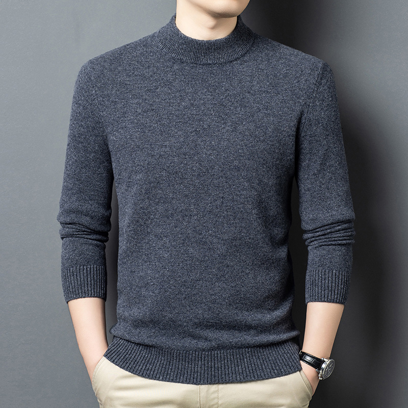 全毛加厚435克半高领男士羊毛衫冬季100纯羊毛保暖打底毛衣男