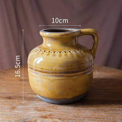 家柏饰(CORATED)复古冰裂纹陶瓷花瓶 花壶罐子花器装饰摆件 怀旧美式乡村 把手花壶(大)
