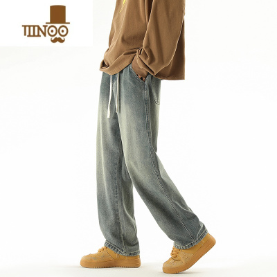 YANXU复古直筒牛仔裤男宽松休闲垂感阔腿长裤美式潮牌男生高街裤子