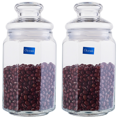 Ocean进口透明玻璃八角密封罐玻璃盖防潮茶叶糖果干果瓶780ML2只