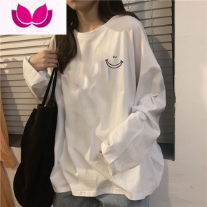 七斓白色t恤女长袖打底衫洋气宽松内搭学生中长款超火上衣服ins潮