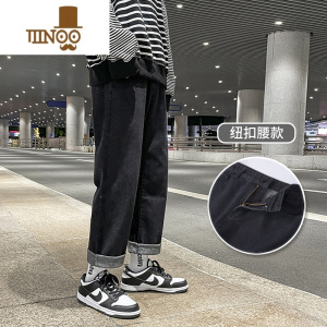 YANXU烟灰色牛仔裤男潮牌高街宽松直筒九分裤男士韩版加厚裤子