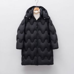 90绒新国标白鸭绒冬加长款简约时尚波浪连帽加厚羽绒服女_77