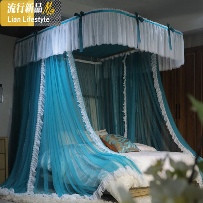 u型蚊帐家用加密加厚导轨轨道1.5/1.8m2米公主风床幔欧式宫廷纹账 三维工匠