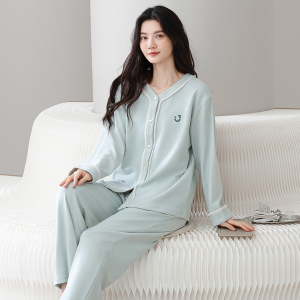 啄木鸟秋冬季睡衣女德绒羊毛蚕丝棕色春秋季加厚保暖家居服套装