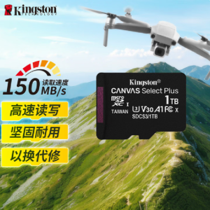 金士顿(Kingston)1TB TF(MicroSD) 存储卡 U3 A1 V30 内存卡 读速150MB/s 适配无