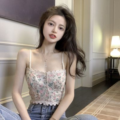 复古法式甜美碎花小吊带背心女夏季外穿抹胸性感内搭打底上衣卡诺蔻