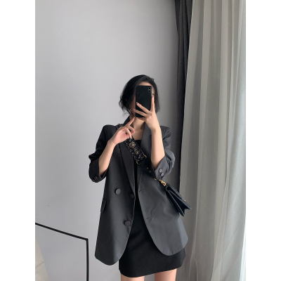语娄灰色垂感西装外套女2020春季韩国高级感宽松设计感网红女西服上衣2021西装