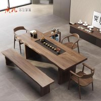 质凡 新中式办公室功夫禅意大板茶台实木茶桌一体泡茶桌椅组合