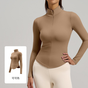 半拉链瑜伽服裸感亲肤紧身痕透气运动健身上衣女