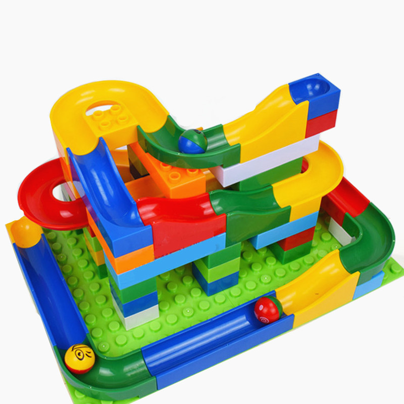 乐巧天工滚球轨道滑道积木大颗粒儿童拼装拼插疯狂开心球亲子互动玩具