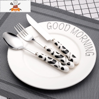 牛排套装不锈钢刀叉勺儿童套装不锈钢刀叉可爱卡通家用西餐具 敬平 黑牛[1刀1叉1勺]