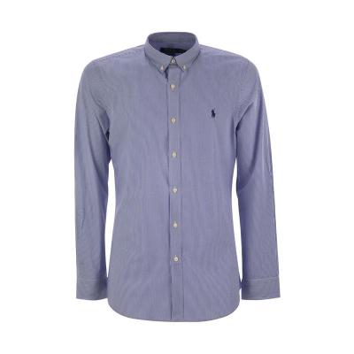 Polo Ralph Lauren弹力条纹衬衫男修身长袖休闲商务衬衣