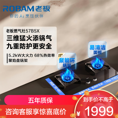 老板(ROBAM) 燃气灶5.2kW煤气灶 老板燃气灶 单灶具双眼灶 燃气灶嵌入式天然气灶57B5XT(57B6D同款)