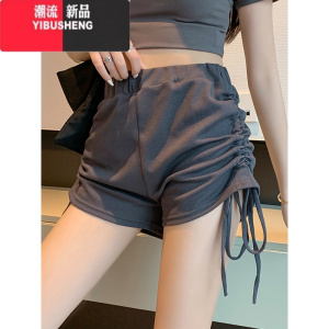 YIBUSHENG抽绳褶皱运动休闲裤女2024新款季小众风设计风短裤辣妹包臀热裤