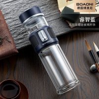 家柏饰(CORATED)茶水分离杯双层玻璃杯泡茶杯子水杯过滤便携男士女 [双层防烫高硼硅玻璃]睿智蓝+圆筒礼盒+礼袋