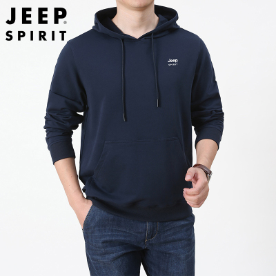 JEEP卫衣男连帽休闲帅气男士春秋外套时尚运动春季新款套头衫潮流深蓝色XL