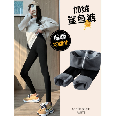 加绒鲨鱼裤女外穿冬季加厚保暖裤新款高腰提臀瑜伽黑色打底裤